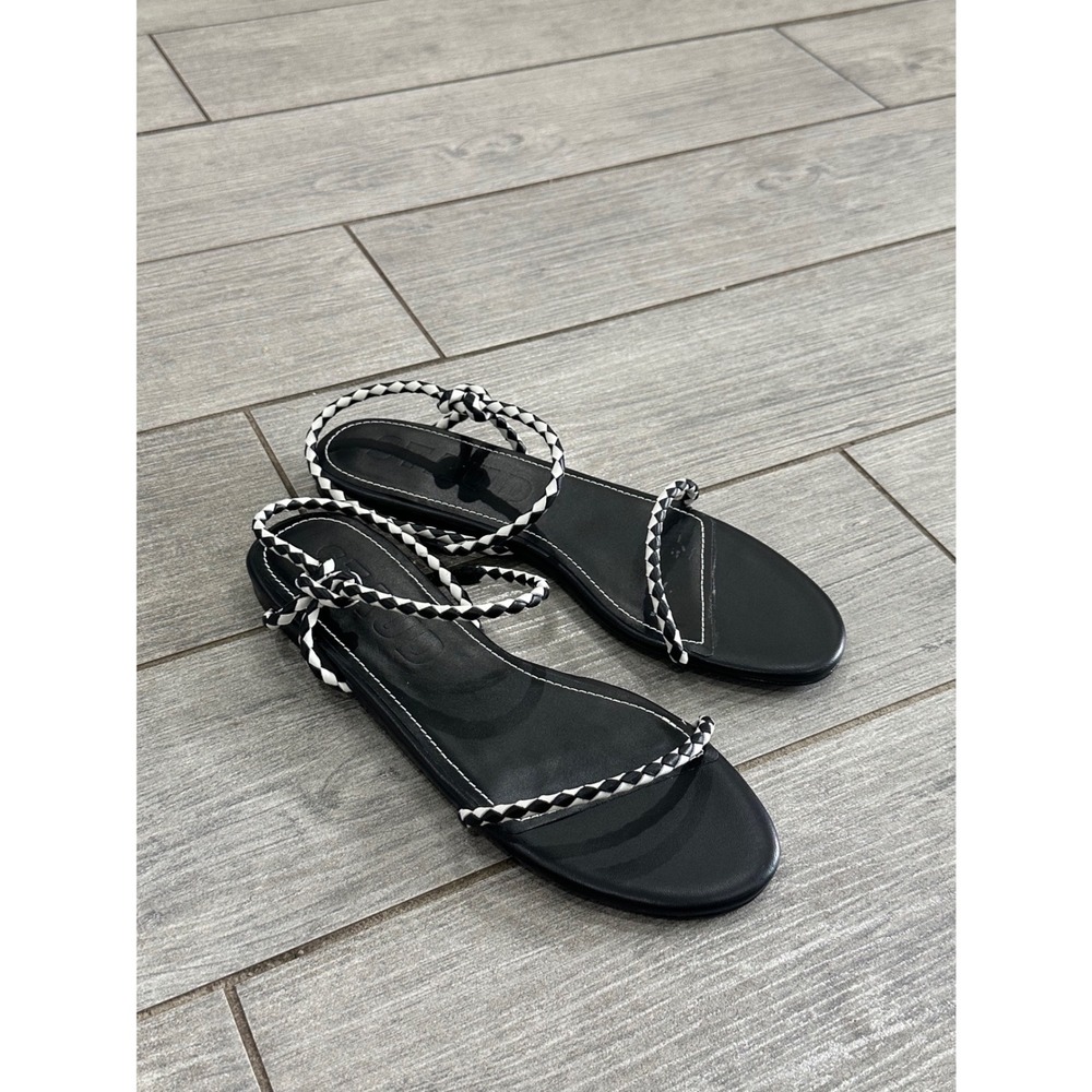 Staud Laurel Woven Theater Sandals Black White Leather Strappy Flats New! - Picture 6 of 11